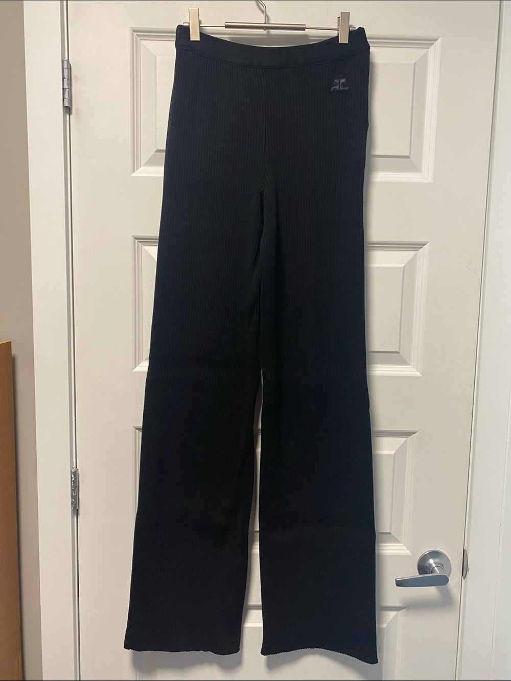 Black Wide-Leg Ribbed Knit Pants